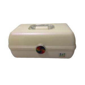 Vintage Caboodles On The Go Girl Retro Case White Opal Glitter Rainbow Bubble